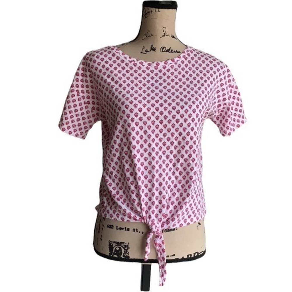 Vineyard Vines Pink and White Floral Tie Waist Top